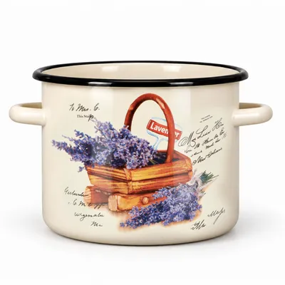 Produktbild von Emajlo Olkusz | Emaille-Topf 5,5 l 22 cm – Creme – Lavendelkorb – für Induktion und Gas
