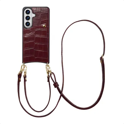 Productafbeelding van Selencia Nova Croco Telefoonhoes met Koord en Pashouder voor de Samsung Galaxy S26 - Burgundy