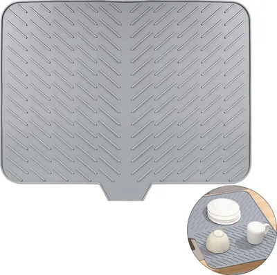Produktbild von Silikon Abtropfmatte Küche 58x43 cm mit Ablauf, hitzebeständig & rutschfest, Abtropfmatte für Spüle & Arbeitsplatte, grau