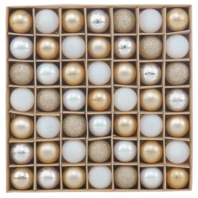 Produktbild von Christbaumkugeln - 49 Stück Set mit Aufhängern - Weihnachtsbaumschmuck - Weiß Gold 3 cm