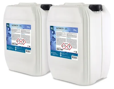 Produktbild von 20 kg Salzsäure 29-32% zur chemischen Reinigung von Zementfuß-, Ziegelsteinböden und zur Beseitigung von Rost- und Jodflecken auf Badewannen