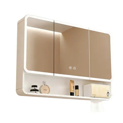 Produktbild von Badezimmer-Spiegelschrank, Spiegelschrank mit LED, Badspiegel mit Schrank, Wandmontierter Spiegelschrank,Weiß 100【JG-B0988】