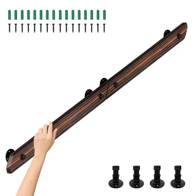 Produktbild von Peviasot Wandhandlauf aus Kiefernholz 180 cm, verbindbare Ausführung zu einem Handlauf, braun mit Holzmaserung, mit Eisenhalter