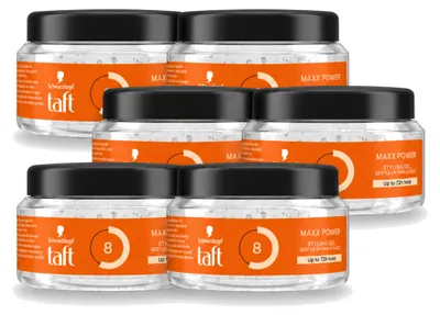 Imagen del producto de 6 unidades de gel para el cabello Taft Men Power Gel Maxx Power 8, envase de 250 ml cada uno, pack económico