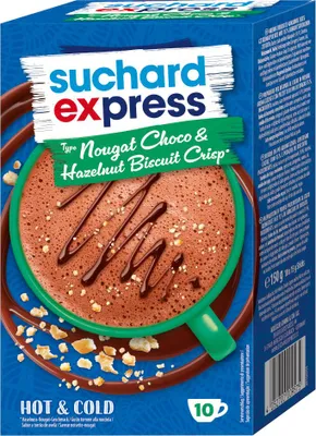 Produktbild von Suchard Express Nougat Choco und Hazelnut Biscuit Getränkepulver 150g