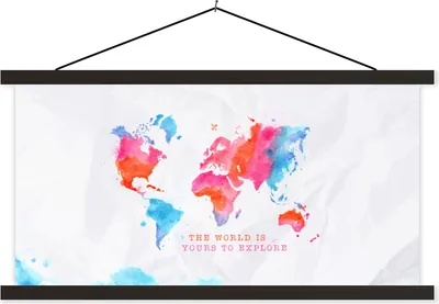 Produktbild von MuchoWow® Textilposter Karte - Aquarellfarbe - Text - Weiß 120x60 cm mit schwarzem Rahmen - Dekoration Schlafzimmer