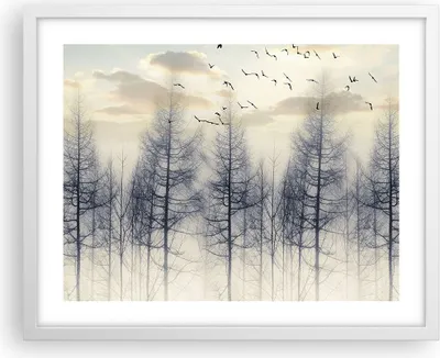 Produktbild von Gerahmtes Poster - Weißer Rahmen - Bäume Vögel Himmel - 50x40 cm - Wand Bild - Wanddeko - Wandbilder - Kunstposter - Wandposter - Bilderrahmen - Bilder - Kunstdruck - Wanddekoration - P2WAA50x40-4546