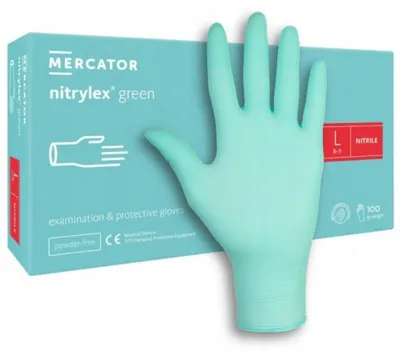 Obrázek produktu pro Jednorázové Rukavice Mercator Nitrylex Green Nitril Zelená Velikost L 100 Ks