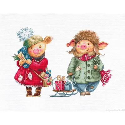 Produktbild von Luca-S Kreuzstich Set "Weihnachtsschweine", Zählmuster, 29x20,5cm
