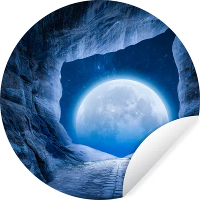 Produktbild von MuchoWow® Runde Wandtattoo - Wandsticker Tapete Aufkleber Höhle - Mond - Weltraum - Universum - Blau Ø 100 cm Selbstklebend und Repositionierbar - Wandaufkleber - Kreis - Tapetenkreis - Wandbild rund - Schlafzimmerdekoration - Wanddeko - runde Tapete - Kunst für zu Hause