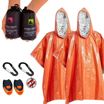 Imagen del producto de Ponchos de emergencia, paquete de 2 unidades, impermeables, con capucha, reflectantes, para actividades al aire libre y senderismo