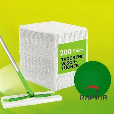Zdjęcie produktu dla 200 sztuk elektrostatycznych ściereczek do kurzu - Jednorazowe ściereczki do czyszczenia na sucho kompatybilne z odkurzaczami i mopami - Do skutecznego czyszczenia podłóg i gospodarstw domowych