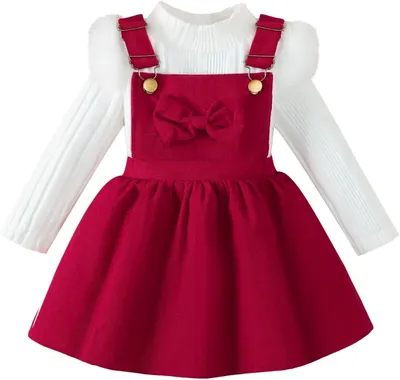 Productafbeelding van Kleding voor kleine kinderen - Babymeisjes - Lange mouwen - Gebreid - Geribbeld - Strik - Corduroy - Bretelrok - Jurk - Outfits