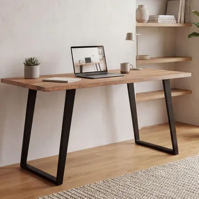 Produktbild von FineBuy Schreibtisch 180 cm Akazie Massivholz / Metall Computertisch Baumkante Homeoffice Bürotisch Massiv mit U-Beinen Schwarz Holztisch Laptoptisch