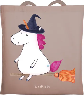 Produktbild von Mr. & Mrs. Panda Jutebeutel Einhorn Hexe - Braun Pastell - Geschenk, Tasche, Laptoptasche, Ehefrau, Tote Bag, Shopping, Einhörner, Teufel, Unicorn, Engel, festival, Frau