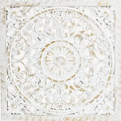 Produktbild von Wandbild Holzbild Ornament weiß gold Landhaus Mandala shabby Eckig 40x40 cm