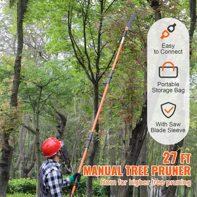 Zdjęcie produktu dla SucceBuy Ręczna piła do tyczek, wysuwany sekator do drzew 7,3-27 stóp, ostre stalowe ostrze, lekkie uchwyty z włókna szklanego 8, przycinanie wysokich gałęzi, do przycinania palm i krzewów