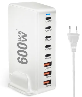 Produktbild von 600 W USB C Ladegerät mit 8 Anschlüssen und Schnellladefunktion