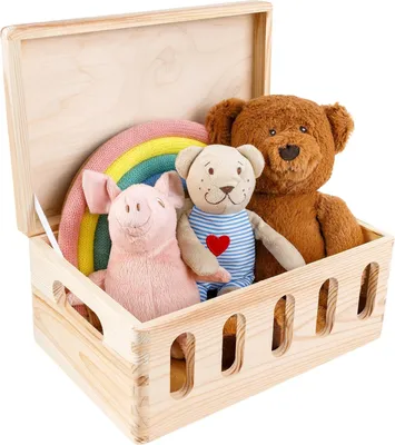 Produktbild von Creative Deco Holzkiste mit Deckel und Öffnungen | 30 x 20 x 14 cm | Erinnerungsbox Baby Unlackiert