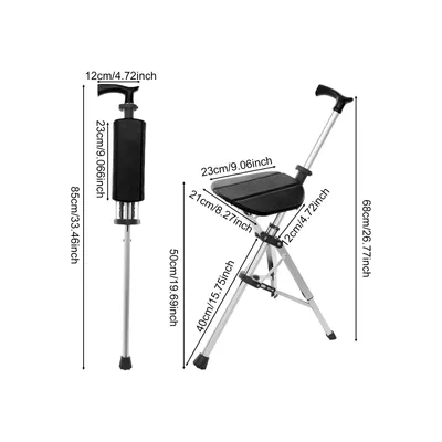 Produktbild von Gehstock mit Sitz Klappbarer Schwarz Gehstockstuhl (Tragfähigkeit: 120 kg)