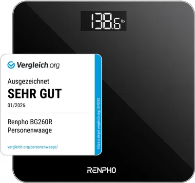 Immagine prodotto di Bilancia pesapersone RENPHO, bilancia con sensori ad alta precisione, bilancia digitale con tecnologia Step-On, bilancia in vetro di sicurezza