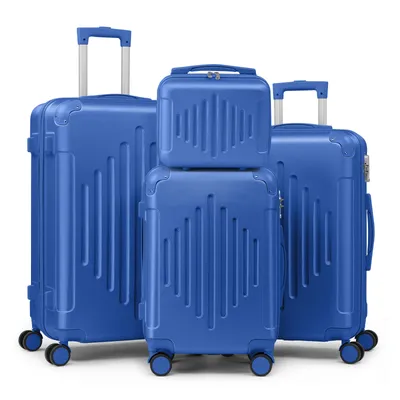 Image de FCH Valise rigide Valise de voyageSet TrolleySet ValiseSet 4 pcs. Valise ABS Trolleys avec bandes longitudinales Bleu foncé