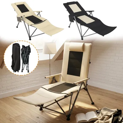 Obrázek produktu pro YRHome Černé pohodlné venkovní lehátko s polstrováním, ergonomickým tvarem, skládací pro úsporu místa a snadno přenosné