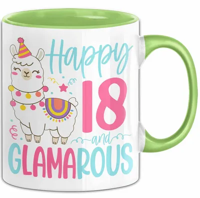 Produktbild von 18er Geburtstag Tasse Geschenk Happy 18 And Glamarous Llama Alpaka Liebhaber Geschenkidee zum Geburtstag (Grün)