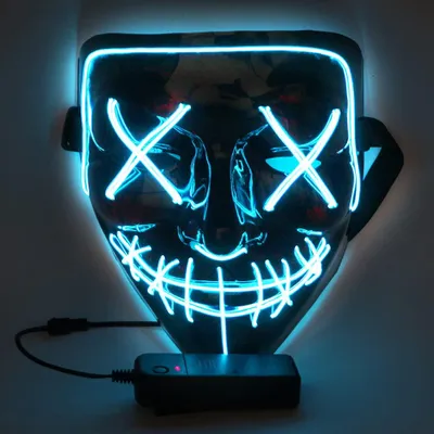 Produktbild von WUJUN Glühende Halloween Maske Lustige Grimasse Cosplay Party Karneval LED Beleuchtung Halloween Masken Draht Licht Dekoration (Blau)
