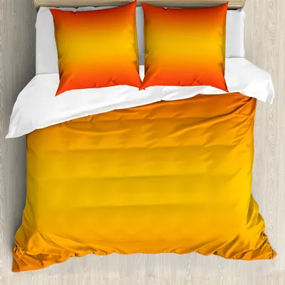 Immagine prodotto di Set copripiumino ABAKUHAUS Ombre, tramonto tropicale - Design artistico moderno ispirato alle stagioni dell'anno, 200 x 200 cm + 80 x 80 cm, arancione giallo