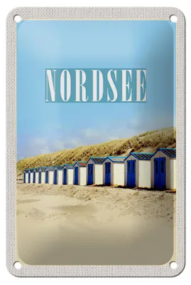 Produktbild von Blechschild Reise 12x18cm Nordsee Strand Strandhäuschen Sonne Schild