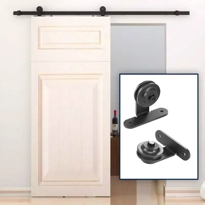 Produktbild von 200cm Schiebetürbeschlag Set Laufschienen für Schiebetür Schiebetürsystem Holzschiebetür (T-Haken)
