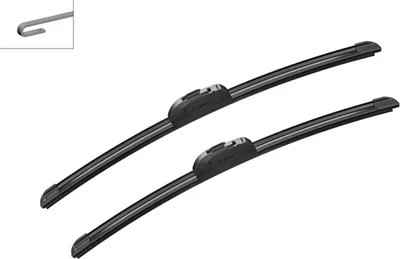 Two windshield wipers are shown against a white background.