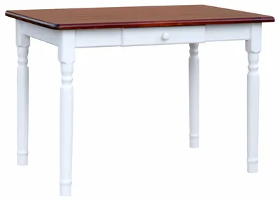 Immagine prodotto di Tavolo bianco II con cassetto in legno di pino massiccio con piano in colore Calvados 130 x 70 cm