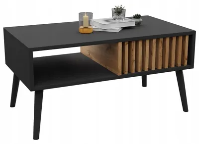 Produktbild von Skandinavischer Couchtisch Lamellen Schwarz/WOTAN Tisch Loft Mit Ablage
