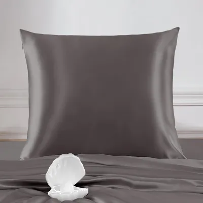 Produktbild von Seidenkissenbezug (22 Momme) – Kissenbezug aus 100 % Seide für Sofa oder Kinderwagen – Milbenabweisender Seidenkissenbezug mit Reißverschluss – Anthrazitgrau, 80 x 80 cm