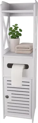 Produktbild von Toilettenschrank mit Toilettenpapierhalter, Badezimmerschrank Bad Hochschrank Badschrank Freistehender Badezimmerschrank 80cm x 21cm x 20cm 25763