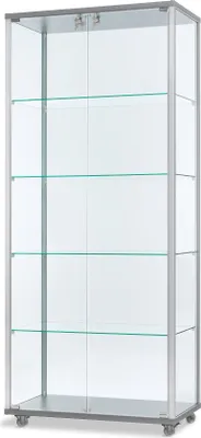 Produktbild von Vitrine IV7842 - 78,2 x 41,7 x 183 cm, auf Standfüßen / mit LED-Streifenbeleuchtung / Alu weiss, Holz weiss
