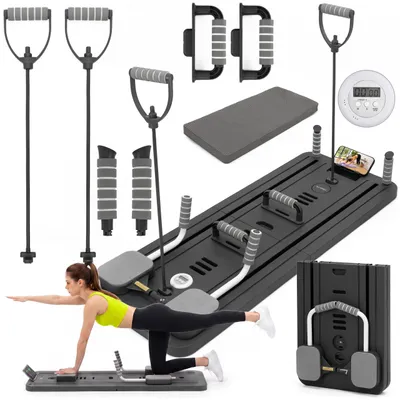 Productafbeelding van Pilates Reformer - Pilates Board  - Buikspiertrainer - Fitnesstrainer - Multifunctioneel - Opvouwbaar - Zwart - 150 Kg