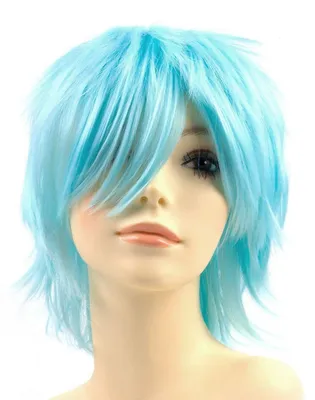Obrázok produktu pre Paruka na cosplay, syntetická, krátka, vrstvená, akvamarínová modrá, vlnitá, s ofinou