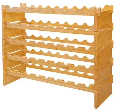 Immagine prodotto di Relaxdays, scaffale per bottiglie di vino, capacità 45 bottiglie, bambù, dimensioni: 68 x 85 x 25,5 cm, adatto per vino rosso e bianco, scaffale impilabile, colore naturale, Immagine generata dall'IA
