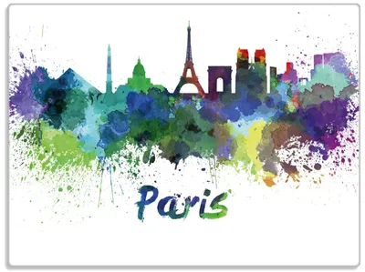 Produktbild von Wallario Glasunterlage, Schneidebrett aus Glas, Größe 30 x 40 cm, Motiv Städte als Aquarell - Skyline von Paris