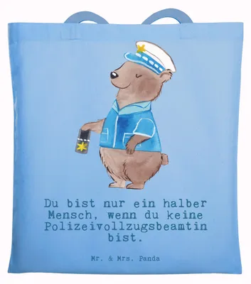 Produktbild von Mr. & Mrs. Panda Tote Bag Polizeivollzugsbeamtin Herz - Sky Blue - Geschenk, Polizistin, Polizeivollzugsbeamte, Tasche, Baumwollbeutel, Polizei, dokumententasche