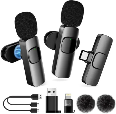 Produktbild von 3-in-1 Drahtlos Lavalier-Mikrofon Bluetooth, Clip-On, Rauschunterdrückung, Schwarz