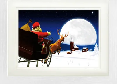 Produktbild von Weihnachten Gerahmtes Bild Mit Edlem Passepartout | Wand-Bilder | Im Bilderrahmen - Der Weihnachtsmann Kommt Mit Seinem Rentier-Schlitten (30 x 40 cm)