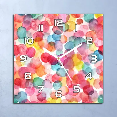 Produktbild von Deko Glasuhr Wanduhr 30x30 Bunte Aquarellblasen Quarz Küchenuhr Bürouhr