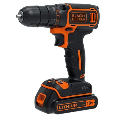 A Black & Decker cordless drill is shown against a white background.