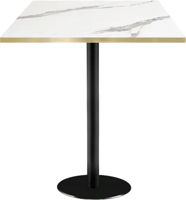 Produktbild von Hochtisch 70 x 70 cm – Modell Rom aus weißem Marmor mit Messingkanten