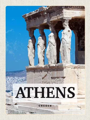 Produktbild von vianmo Holzschild 40x30 cm Retro Athens Greece Bildmotiv Reisemotiv Straße Stadt