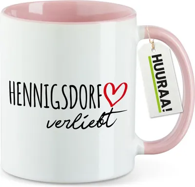Produktbild von Huuraa Kaffeetasse Hennigsdorf verliebt 330ml Rosa Keramik Kaffeebecher Geschenkidee